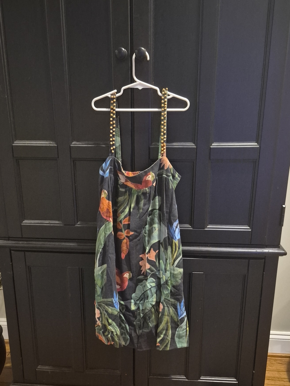 FARM Rio Tropical Print Black Sundress with Beaded Straps
